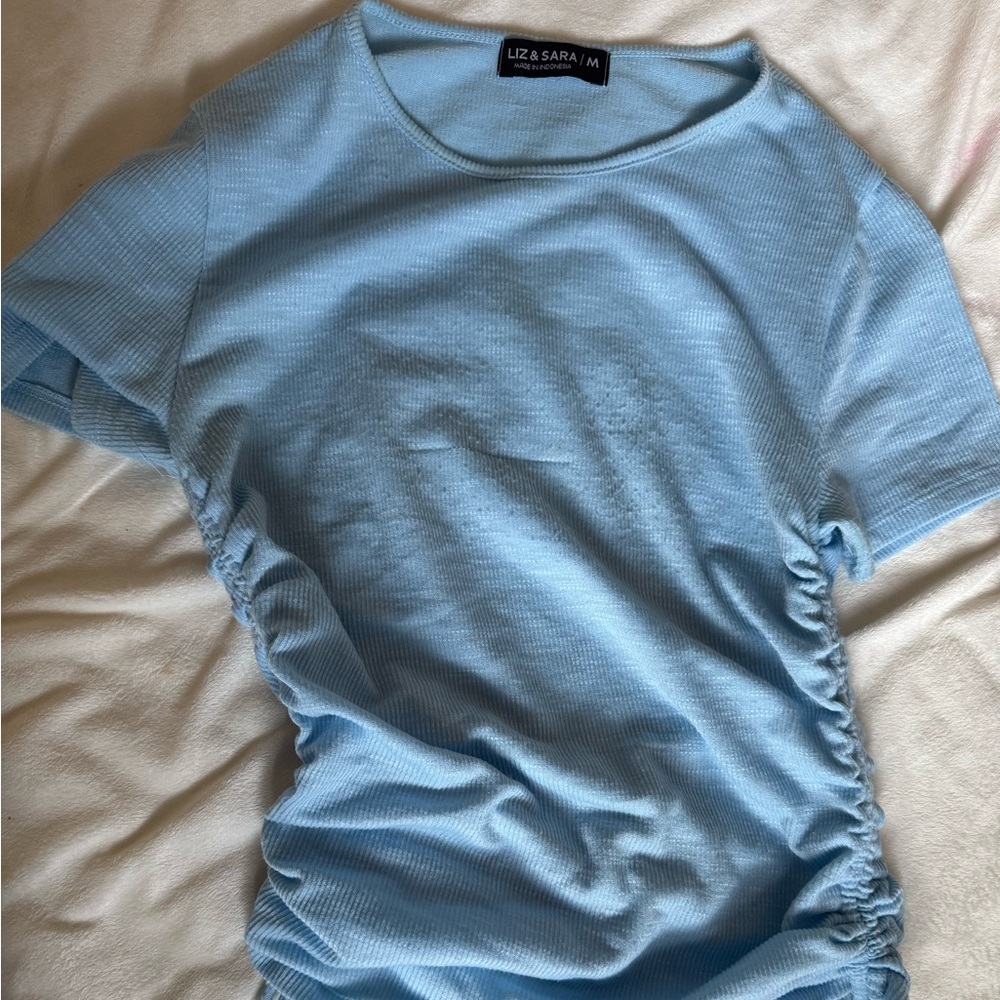 Light Blue Ruched Women Top
